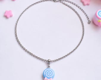 Kawaii Lollipop Necklace Jewelry Gift for Teen Girls & Women Stainless Steel
