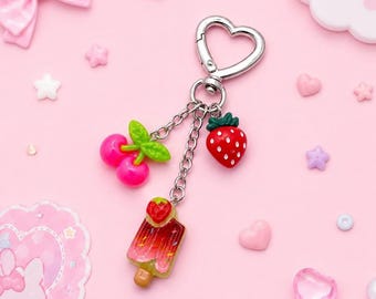 Kawaii Fruit Cherry Strawberry Zipper Pull Bag Purse Charm Girl Gifts Teen Jewelry