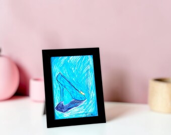 5x7 Framed Art - Cinderella Glass slipper Original Framed Artwork Hand drawn