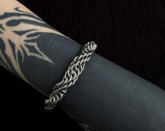 Double Helix Chainmail Bracelet, Handmade Stainless Steel Spiral Bracelet, Chunky Gothic Industrial Jewelry, Unisex