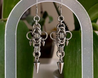 Apex Chainmail Earrings – Stainless Steel Chainmaille Earrings with Spike, Handmade Gothic Jewelry