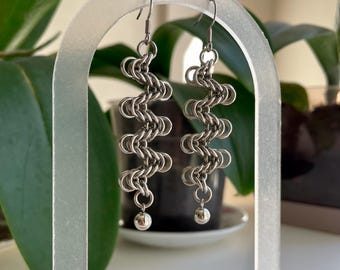 Helix Chainmail Drop Earrings | Stainless Steel Gothic Wave Design