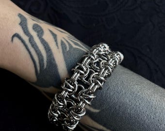 Bound Bracelet – Handmade Stainless Steel Chainmail Bracelet, Chunky Goth Jewelry, Unisex Cuff