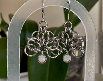 Lotus Chainmail Earrings – Handmade Stainless Steel Dangle Earrings