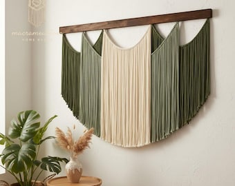 Gran tapiz de fibra para pared, arte textil moderno de macramé bohemio