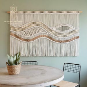 Large Macrame Wall Hanging, Neutral Boho Woven Tapestry, Japandi Wabi Sabi Decor