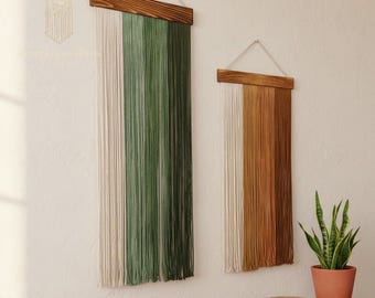 Minimalist Boho Yarn Wall Hanging, Scandinavian Fiber Art Decor, Neutral Textile Wall Tapestry for Living Room