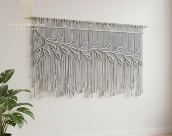 Macrame Leaf Window Curtain, Boho Valance, Nordic Minimalist Doorway Tapestry, Handmade Green Leaves Wall Hanging, Boho Window Covering
