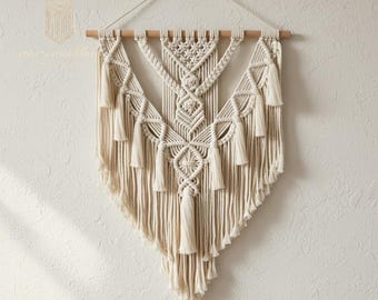 Tapiz de pared de macramé hecho a mano: tapiz geométrico bohemio