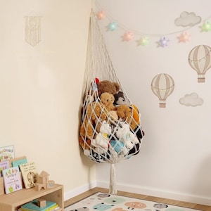 Makramee Stofftier Hängematte, Boho Kinderzimmer Spielzeug Aufbewahrungsnetz