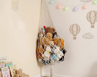 Macrame Stuffed Animal Hammock, Boho Nursery Toy Storage Net