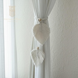 Macramé gordijnbandjes, boho-huisdecoratie, bladontwerp