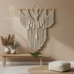 Grote macramé wandhanger – handgemaakt katoenen boho-tapijt met kwastjes