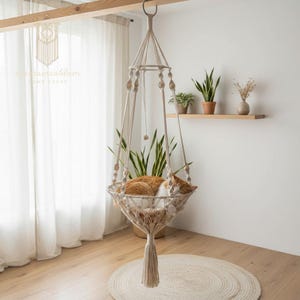 Macramé kattenhangmat, hangend boho kattenbed, schommelnest wandmeubel