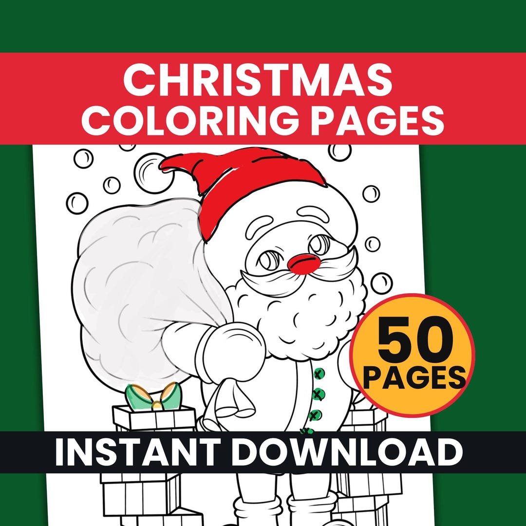 Christmas Coloring Pages Printable for Kids, 50 Page PDF, Instant ...