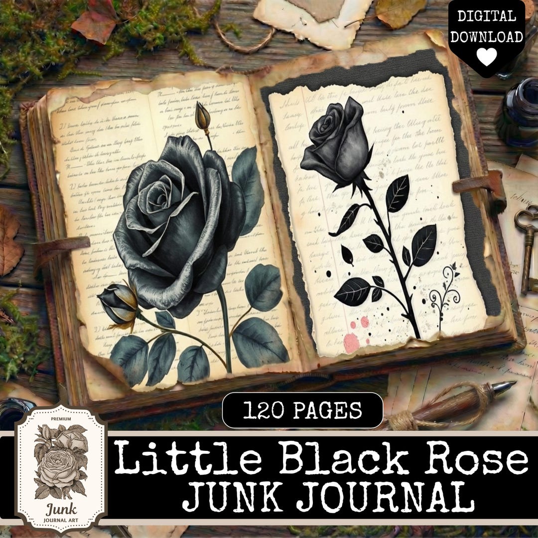 Black Rose Junk Journal Kit, Gothic Ephemera, Dark Floral Scrapbook ...
