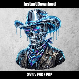 Gráfico de vaquero esqueleto – Arte de forajido de metal líquido (PNG y SVG)