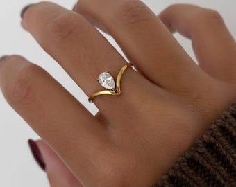 18k Gold Plated Ring for Women, Gold PVD Stainless Steel Ring, Non-Tarnishing Ring, Waterproof Jewelry For Women, Valentine's Day Gift Idea