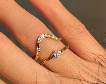 18k PVD Gold Plated Stainless Steel Minimalist Elegant Zircon Ring for Women, Non-Tarnishing Ring, Waterproof Jewelry, Valentine's Gift Idea