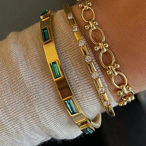 18k Gold Plated Stainless Steel Bangle Bracelet, Tarnish Free Waterproof  Everyday Gold Bangle, Stackable Cuff Bangle for Women