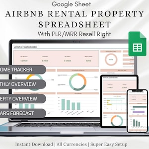 Airbnb Rental Property Spreadsheet PLR MRR | Short Term Rental Income & Expense Tracker | Vacation Rental Management Template