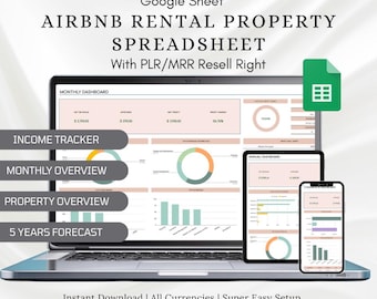 Spreadsheet voor Airbnb-verhuur | Tracker van inkomsten en uitgaven (inclusief PLR MRR-licentie)