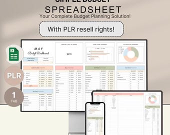 PLR Budget Spreadsheet, PLR Digital Products, PLR Templates, Google Sheets, Private Label Rights, Resell Rights, Excel Annual Budget Planner