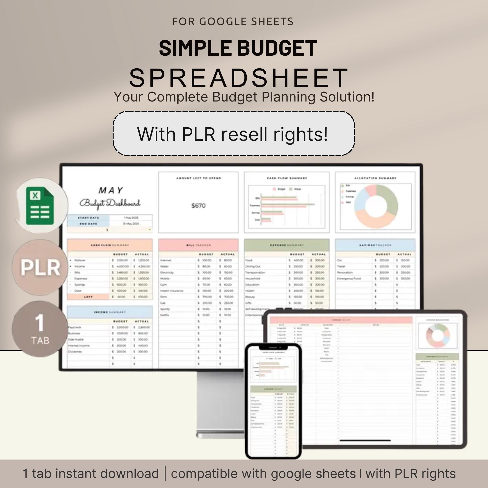 PLR Budget Spreadsheet, PLR Digital Products, PLR Templates, Google ...