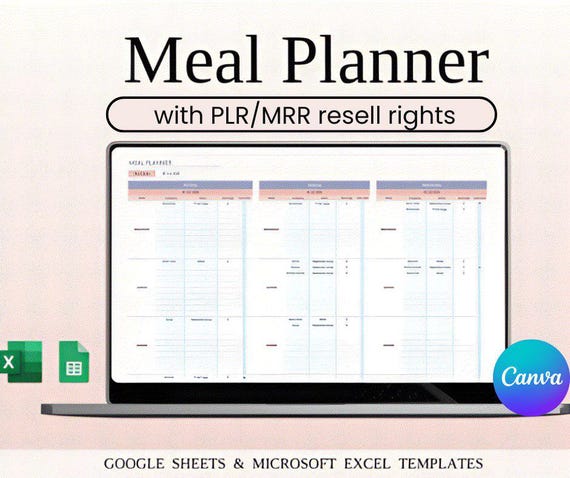 Editable PLR Weekly Meal Planner – Editable Menu & Grocery Organizer