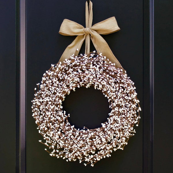 Cream Berry Wreath - Farmhouse Decor - Farmhouse Wreath - Choose Bow