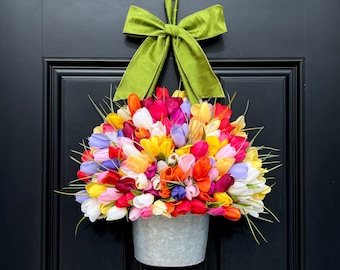 Bright Spring Wreath - Customized Tulip Wreath - Many Colors - You Choose Color Combo