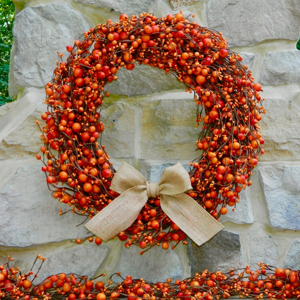 Fall Wreath - Autumn Door Decor - Outdoor Wreath - Choose Bow - Many Options