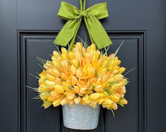 Tulip Door Wreath Alternative - Tulip Wreath - Yellow Floral Wreath