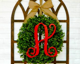 Farmhouse Wreath - Rustic Decor Wreath - Monogram Wreath - Boxwood Wreath