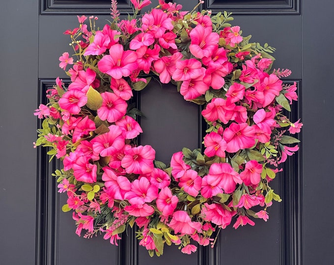 Pink Floral Door Wreath Hot Pink Flower Wreath Spring Summer Door Decor