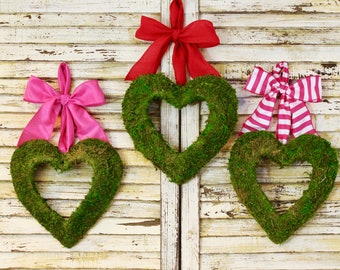 Moss Heart Wreath - Valentine Wreath - Choose Bow - Valentine Gift
