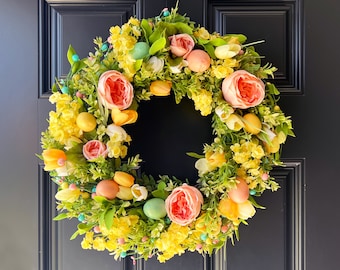 Easter wreath, Egg boxwood wreath, front door wreath, Spring wreath, outdoor wreath for front door