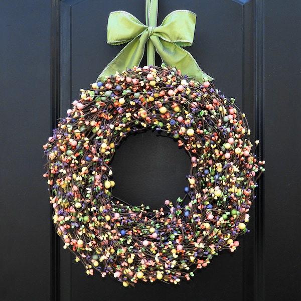 Spring Wreath - Outdoor Wreath - Berry Wreath - Easter Wreath - Multi Color Wreath