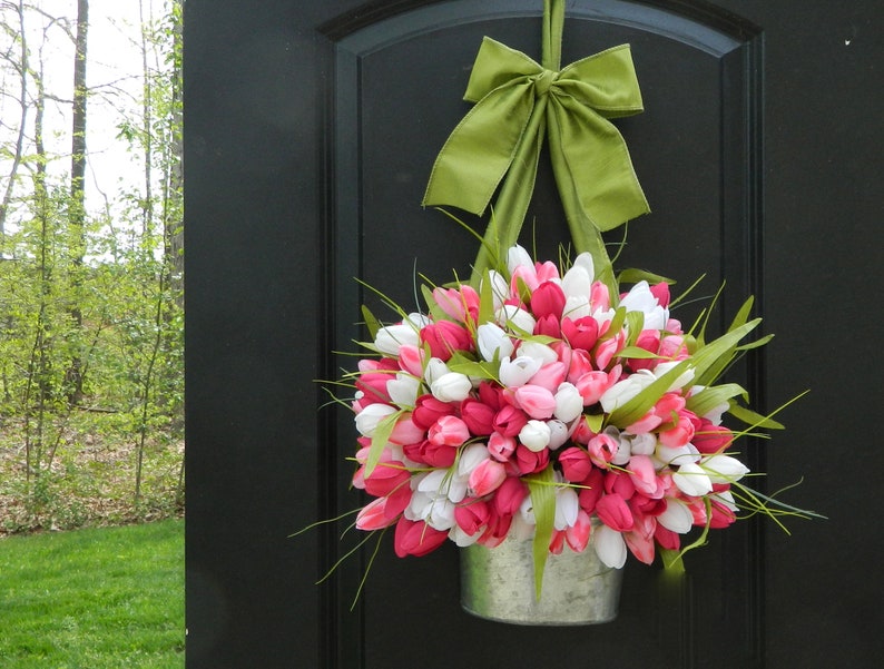 Spring Wreath Tulip Wreath Pink Wreath Easter Wreath Choose Color Many to choose image 3