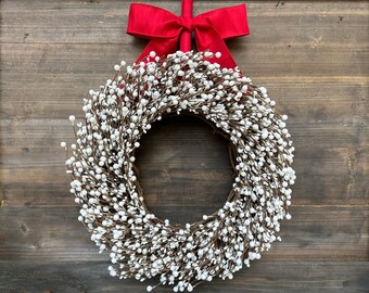 White Christmas Wreath - White Berry Wreath - Christmas Bell Wreath - Choose Bow