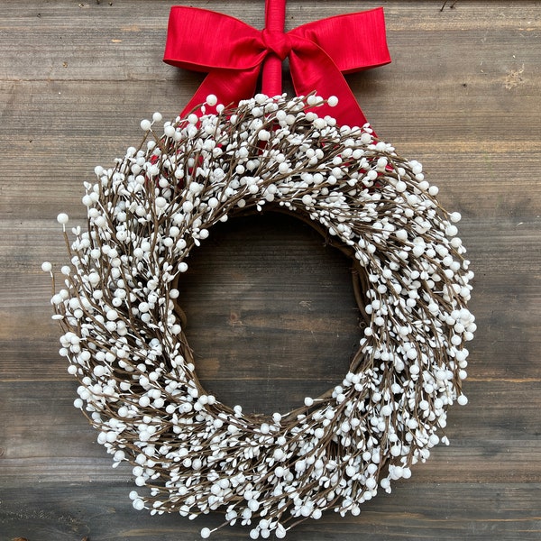 White Christmas Wreath - White Berry Wreath - Christmas Bell Wreath - Choose Bow