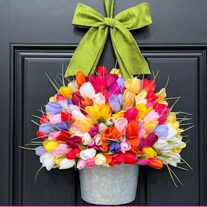 Bright Spring Wreath - Customized Tulip Wreath - Bucket Wreath