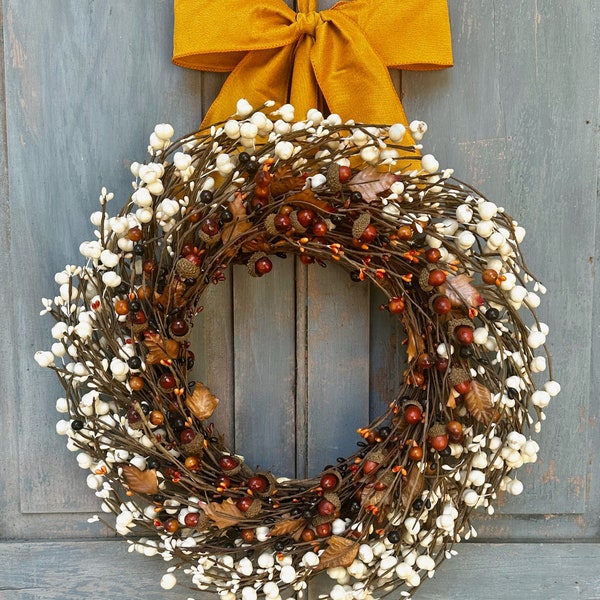 Fall Wreath - Acorn Wreath - Autumn Door Decor - Choose Bow