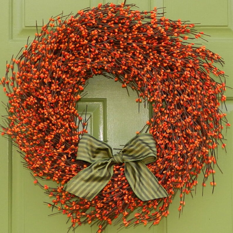 Orange Wreath Outdoor Wreath Pumpkin Berry Wreath Many Etsy