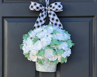 Ranunculus Flower Bucket - Spring Wreath - White Floral Wreath - Easter Decor