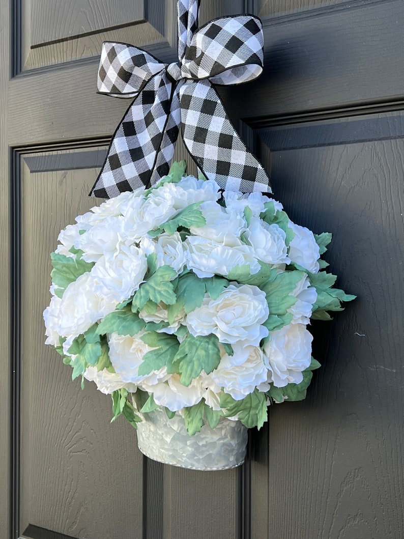 Ranunculus Flower Bucket Spring Wreath White Floral Wreath Easter Decor image 3