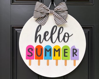 Summer Wreath - Alternative - Hello Summer Door Decor - Summer Popsicle Door Sign