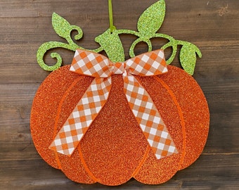 Pumpkin Door Hanger - Glitter Pumpkin Wreath - Fall Pumpkin Wreath