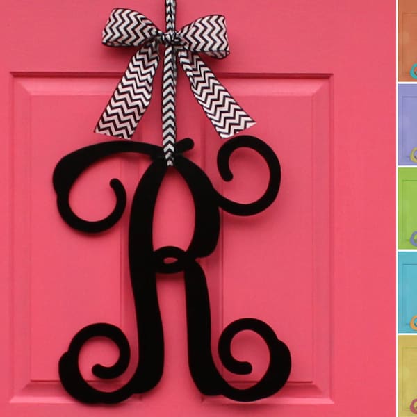Monogram Wreath - Door Wreath - Door Monogram - Wood Monogram - Choose letter and bow color
