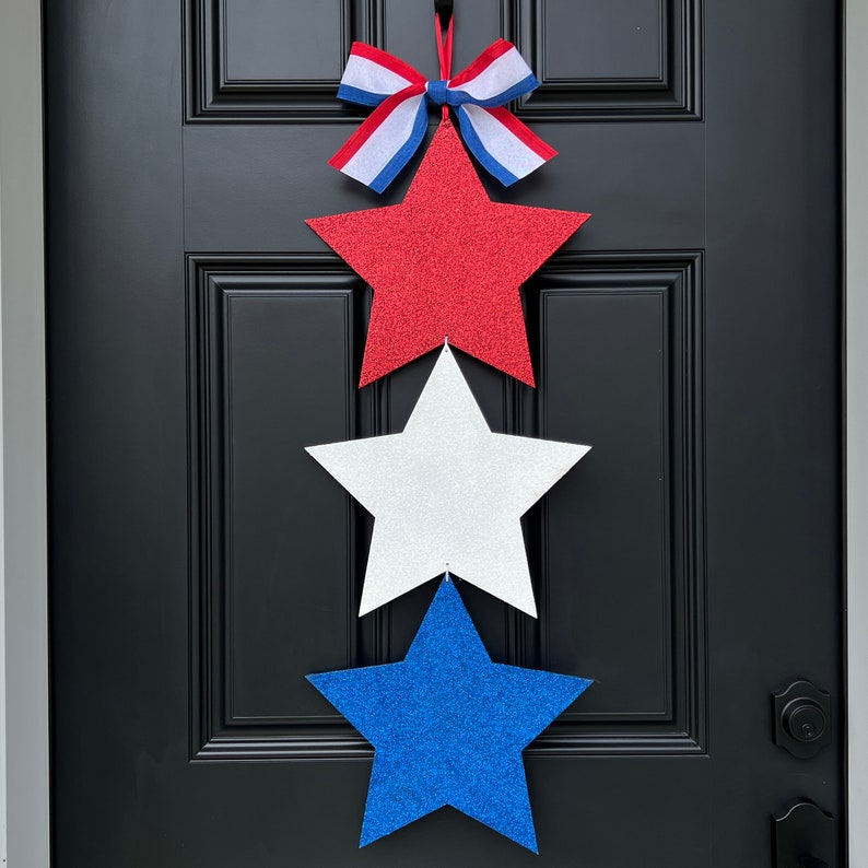 Patriotic Door Decor Glitter Star Wreath Fourth of July Door Hanger 4th of July Wreath Alternative Stars and Stripes Wreath image 5